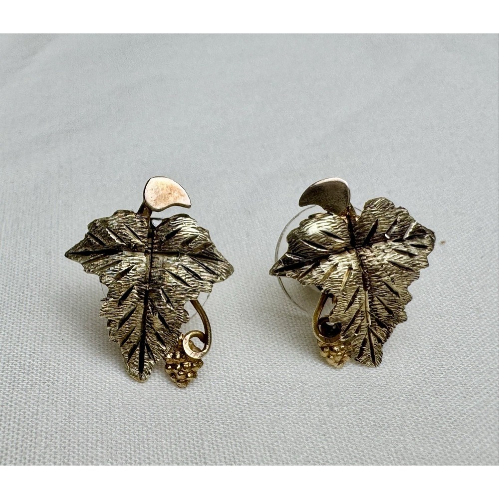 Upcycled Vintage Gold Botanical Pair Earrings Mid Century Botanical Real Gold